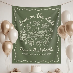 LOVE on the LAKE BACHELORETTE Tapestry Decor Personalized Lake Bach Party Banner Camp Bachelorette Girls Trip Camping Weekend Backdrop Sign