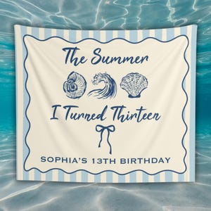 The Summer I Turned Birthday Banner ANY AGE Custom Birthday Backdrop Summer Beach Birthday Party Decorations Personalized Coastal Birthday