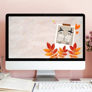 Desktop Wallpaper FALL, Autumn Desktop Theme, Halloween Desktop Wallpaper, Ghost Wallpaper Background, Cute Autumn Wallpaper, Cozy Fall