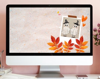 Desktop Wallpaper FALL, Autumn Desktop Theme, Halloween Desktop Wallpaper, Ghost Wallpaper Background, Cute Autumn Wallpaper, Cozy Fall