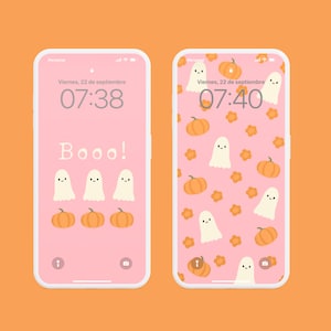 Halloween PHONE WALLPAPER, Set of 2, Pink Aesthetic IPhone Background Autumn Wallpaper Spooky Cute Phone Screen, Instant Download