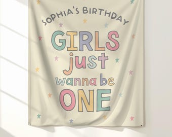 Girls Just Wanna Be One Birthday Party Banner: First Birthday Welcome Sign 1st Birthday Banner Pastel Pink Girl Decor