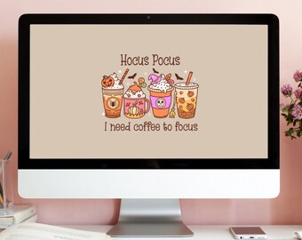 Hocus Pocus Halloween Desktop Wallpaper, Coffee Theme (Digital Download)