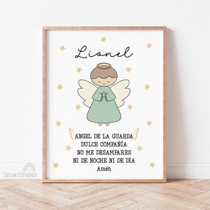 Arte de pared imprimible con oración del ÁNGEL DE LA GUARDA personalizado para guardería para un regalo de bautizo único, regalo de bautizo personalizado, regalo de baby shower personalizado