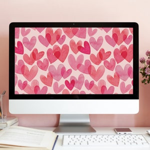 VALENTINES DESKTOP WALLPAPER Hearts Wallpaper Valentines Day Aesthetic Valentines Laptop Wallpaper Pink Computer Background Digital Download