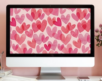 VALENTINES DESKTOP WALLPAPER, Hearts Wallpaper, Valentines Laptop Wallpaper, Pink Computer Background, Instant Download