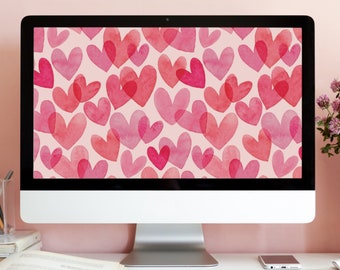 VALENTINES DESKTOP WALLPAPER, Hearts Wallpaper, Valentines Laptop Wallpaper, Pink Computer Background, Instant Download