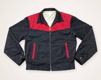 Large 50s Embroidered Satin Bowling Jacket / Chainstitch 1950s