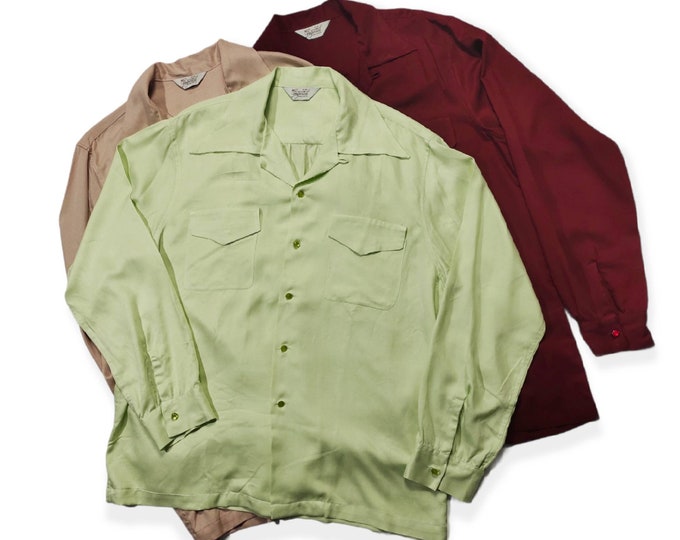 Lot of 2 Vintage Rayon Gab Loop Collar Shirts