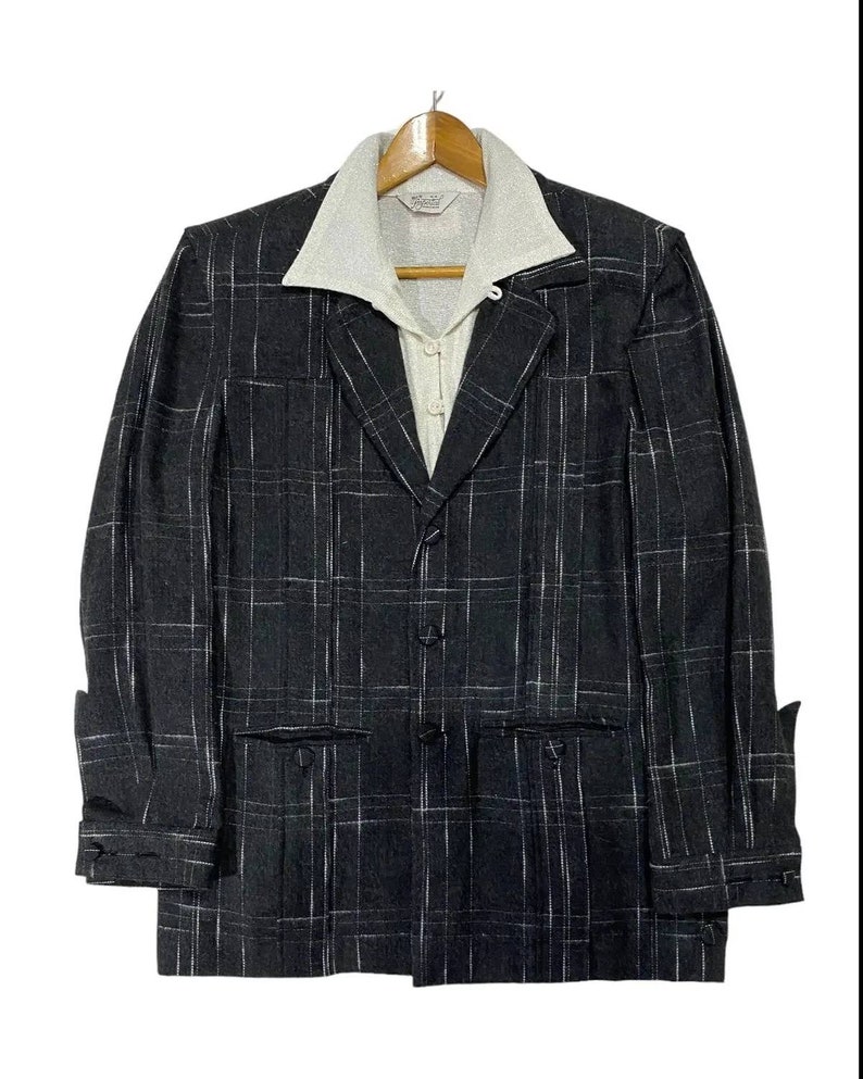 Rockabilly Men’s Clothing     Hollywood Jacket Carmel Style Black Wool Windowpane Imperial VLV  AT vintagedancer.com