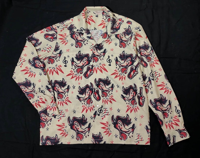 Featured listing image: Big Bad Rusty Wolf Rockabilly Print Shirts Slub Fleck Various Colours VLV