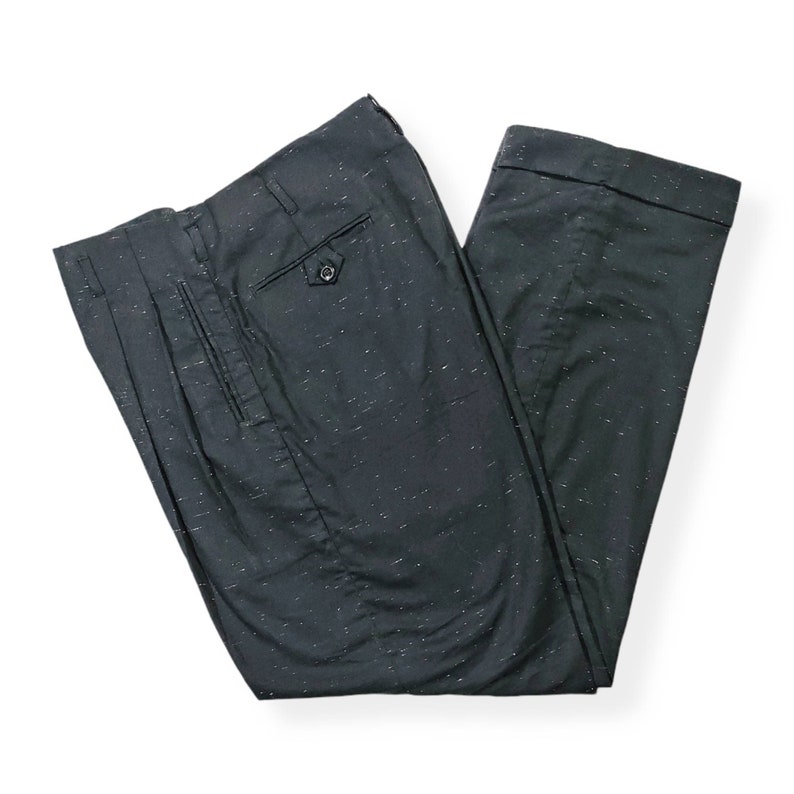1950s Men’s Pants, Trousers, Shorts | Rockabilly Jeans, Greaser Styles Rockabilly Black Fleck Slacks Cotton Drop Loop VLV $120.00 AT vintagedancer.com