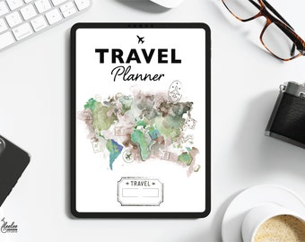 Digital Travel Planner | iPad Goodnotes,  Neutral Travel Planner | Travel Journal Digital Travel Stickers | Traveler Gift | 14 days Neutral