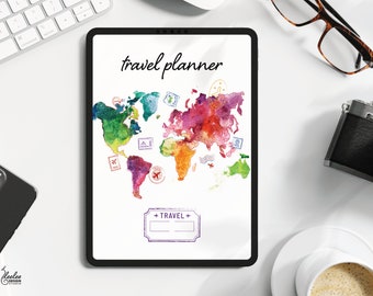 Digital Travel Planner | iPad Goodnotes, Colorful Travel Planner | Travel Journal Digital | Travel Stickers | Traveler Gift | 30 days