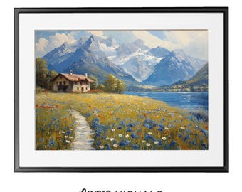 Wildflower Mountain Landscape Print: Alpine Meadow Art (Digital Download)
