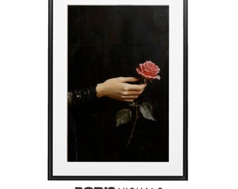 Victorian Woman and Rose Print: Moody Dark Academia Wall Art (Digital Download)