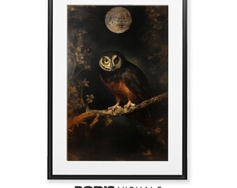 Impression d'art Dark Owl : décoration d'intérieur lunatique, art mural nature (téléchargement numérique)