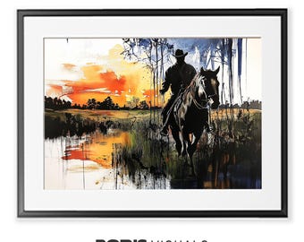 Watercolor Cowboy Print: Minimalist Western Home Decor (Digital Download)