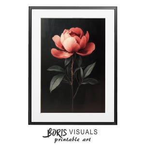 Dark and Moody Academia Peony Single Floral Peony Print Moody Digital Wall Art Dark Cottagecore Still Life Vintage Aesthetic Digital