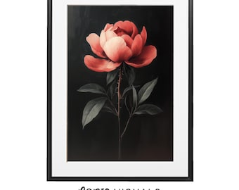 Dark Academia Peony Print: Moody Vintage Floral Still Life (Digital Download)
