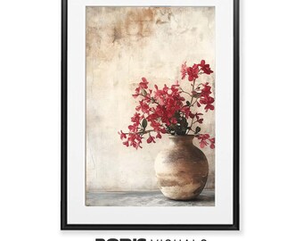 Vintage Azalea Floral Print: Rustic Vase Still Life (Digital Download)