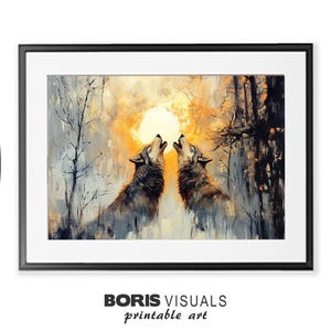 Howling Wolves Print Printable Wall Art and Downloadable Decor for Home and Office, Nature Lover Gift