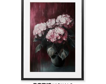Dark Moody Peony Floral Print: Vintage Style Art (Digital Download)