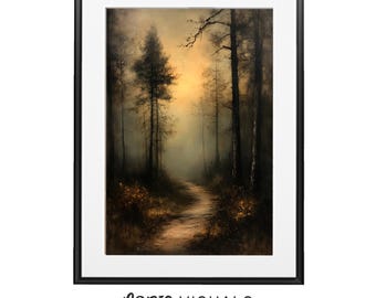 Misty Forest Path Print: Vintage Ethereal Landscape (Digital Download)