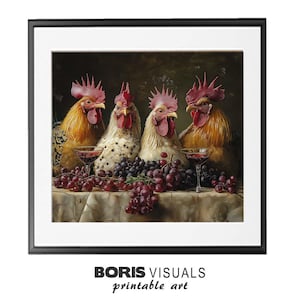 Whimsical Chickens Vintage Chicken Family Downloadable Whimsical Vintage Chickens Printable Wall Art Downloadable Art Digital Chickens