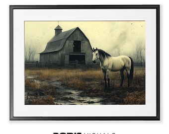 Impresión de caballo vintage: Arte mural de estilo rústico (descarga digital)