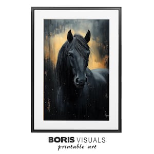 Impression de cheval majestueux ranch rustique art en téléchargement numérique beau cheval noir sombre de mauvaise humeur numérique décoration de cheval noir cheval imprimable