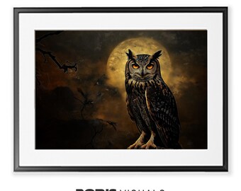 Impression hibou sombre : oeuvre d'art murale nature (téléchargement numérique)