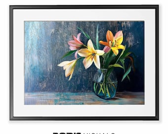 Vibrant Lilies Floral Art Print, Elegant Home Decor (Digital Download)