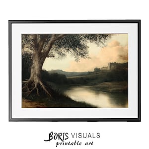River Landscape Print Vintage Landscape Oil Painting Vintage Landscape Wall Art Country Landscape Print Downloadable Winding River Landscape