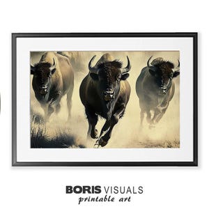 Vintage Buffalo Stampede Print Downloadable Art for Home Decor Printable Wall Art Unique Rustic Design