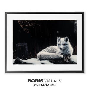 Arctic Fox Print Striking Printable Wall Art Downloadable Art for Home Decor, Nature Lover Gift, Cozy Fox Decor