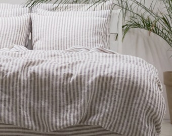 Ticking Stripe Linen Duvet Cover Graphite *Single, Double, King and other sizes * European linen * Prewashed*Fast Delivery *Button Closure