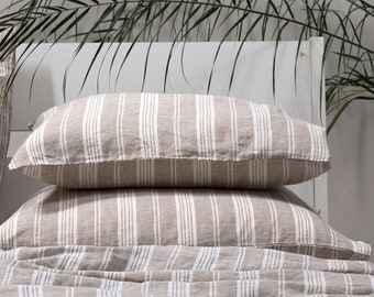 Striped Linen Pillow Case Graphite Jazz * Standard, Euro, King and other sizes * Washed 100% European linen, Envelope Style