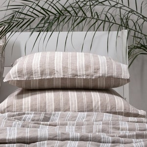 Striped Linen Pillow Case Graphite Jazz * Standard, Euro, King and other sizes * Washed 100% European linen, Envelope Style