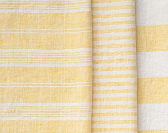 Heavy Weight Striped Linen fabric by the meter in Yellow White. 260 gr/m2, 140cm width. Linen fabric for decor pillows,upholstery,curtain