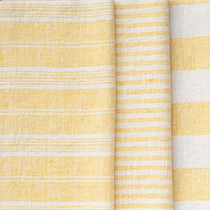 Heavy Weight Striped Linen fabric by the meter in Yellow White. 260 gr/m2, 140cm width. Linen fabric for decor pillows,upholstery,curtain