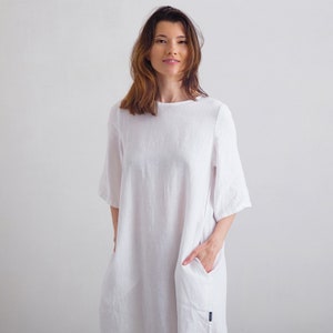 Linen Dress White Luisa *Loose-fitting dress *Available in 4 colors *Made of pure linen