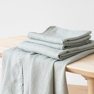 Linen Waffle Towels Light Green. Waffle Linen Bath Towel Set, linen bath towel, waffle hand towels, linen wash cloth and face towel.