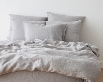 Washed Linen Duvet Cover Cool grey. Queen, King and other USA and EU sizes. European flax certified. Available more colors