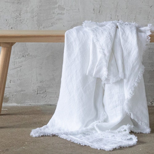 Washed Linen Throw Blanket in Neutral. Linen Bedspread Made Etsy