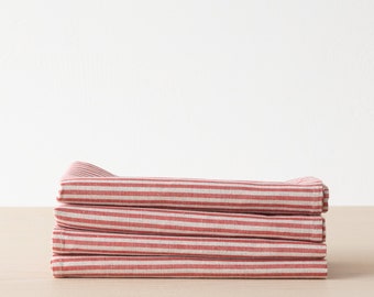 Striped Linen Cotton Mix Napkins for Christmas Table, Red Striped Linen Napkins. Medium weight Napkin any Quantity. Large size Napkins.