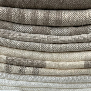 Sample Set of Heavy Weight, Herringbone, Plain, Striped Weave Linen fabric. 300 gr/mtr weight fabric.