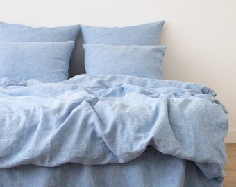Washed Linen Duvet Cover in Melange Weave Various colors * Queen, King and other USA sizes linen bedding * Blue linen duvet cover