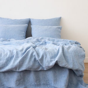 Washed Linen Duvet Cover in Melange Weave Various colors * Queen, King and other USA sizes linen bedding * Blue linen duvet cover