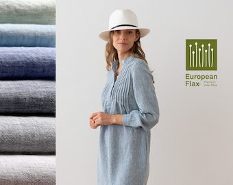 Washed Melange  Linen Dress Various Color. Summer linen dress with pockets. Linen tunic long sleeve with pleats. Linen Clothing for Woman